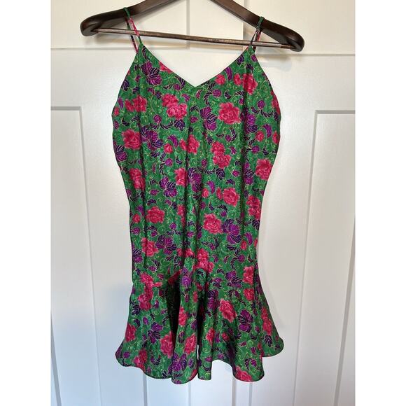 Victoria's Secret Other - Vintage VICTORIA’S SECRET Gold Label Slip Dress Night Gown Green Floral Medium